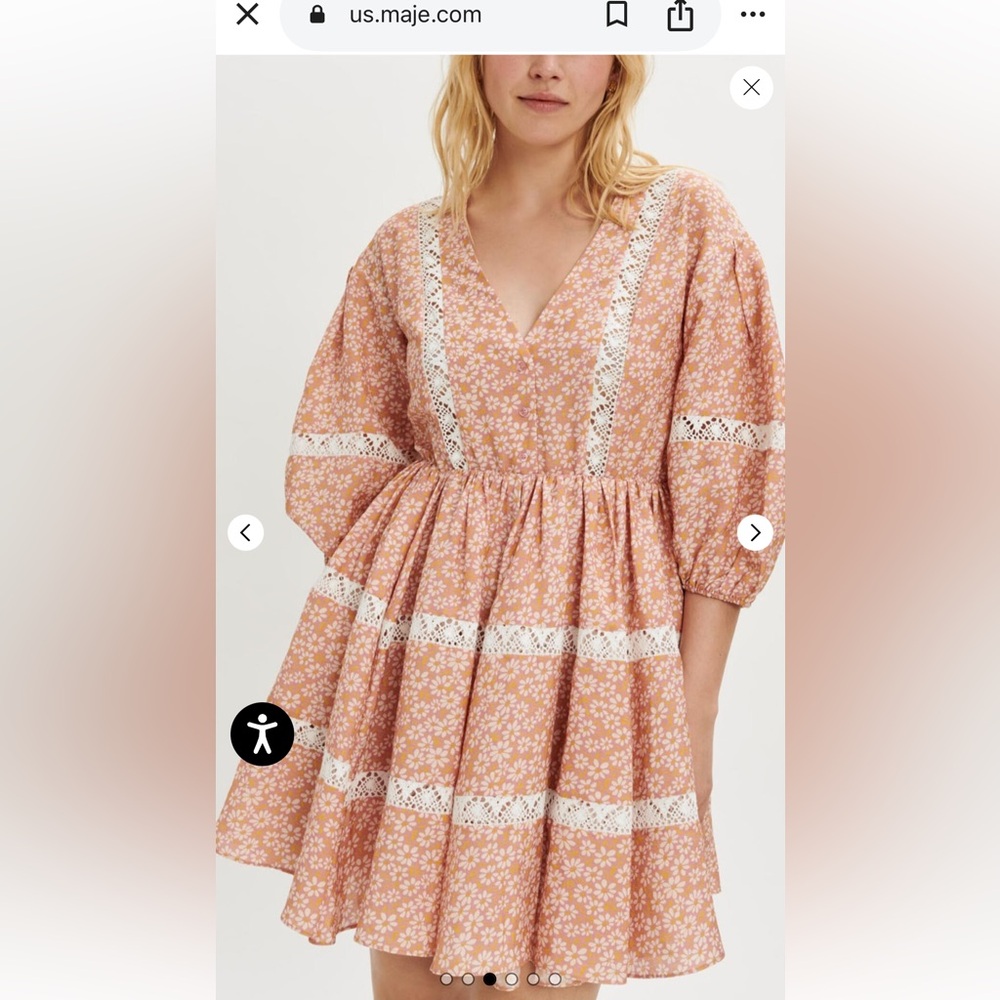 NWT Maje Linen Blend Rayanik Elegant Pink Floral Dress - Picture 2 of 12